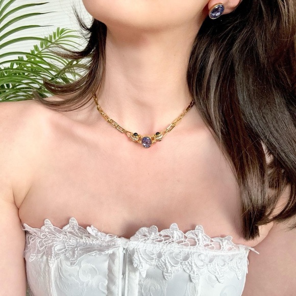 Vintage Givenchy Periwinkle Gold Oval Pierced Stud Earrings - Picture 4 of 7